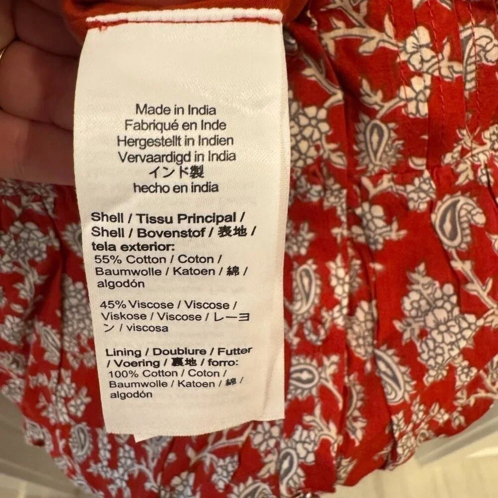 Madewell Red Paisley Floral Button Front Puff Sleeve Tiered Midi Dress 4 - Picture 9 of 11